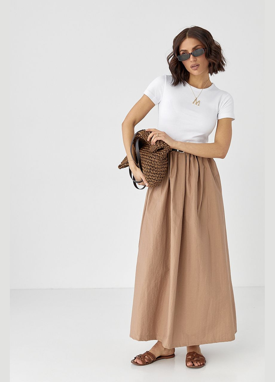 Коричнева жіноча довга сукня з поясом Lurex