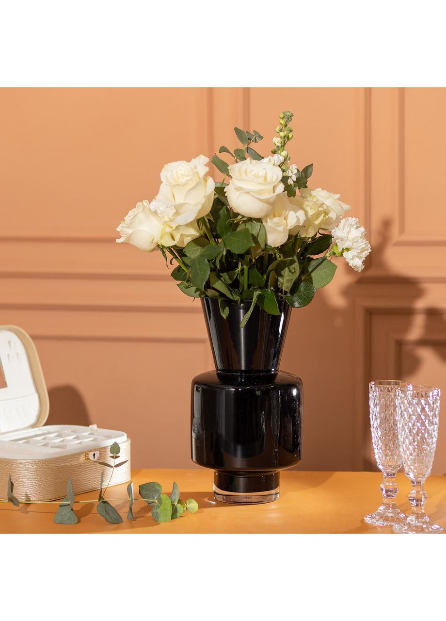 Ваза декоративная стеклянная в стиле Хайтек 31 см Черный Flower Season (360454711)