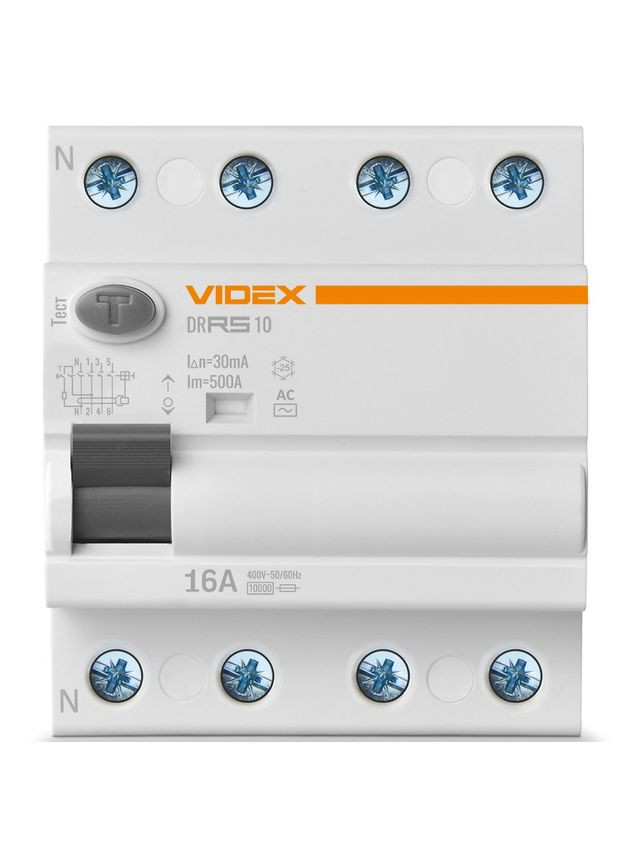 Устройство защитного отключения (УЗО) RESIST АС 4п 30мА 10кА 16А (VFRS10-DR4AC16) Videx (282312769)