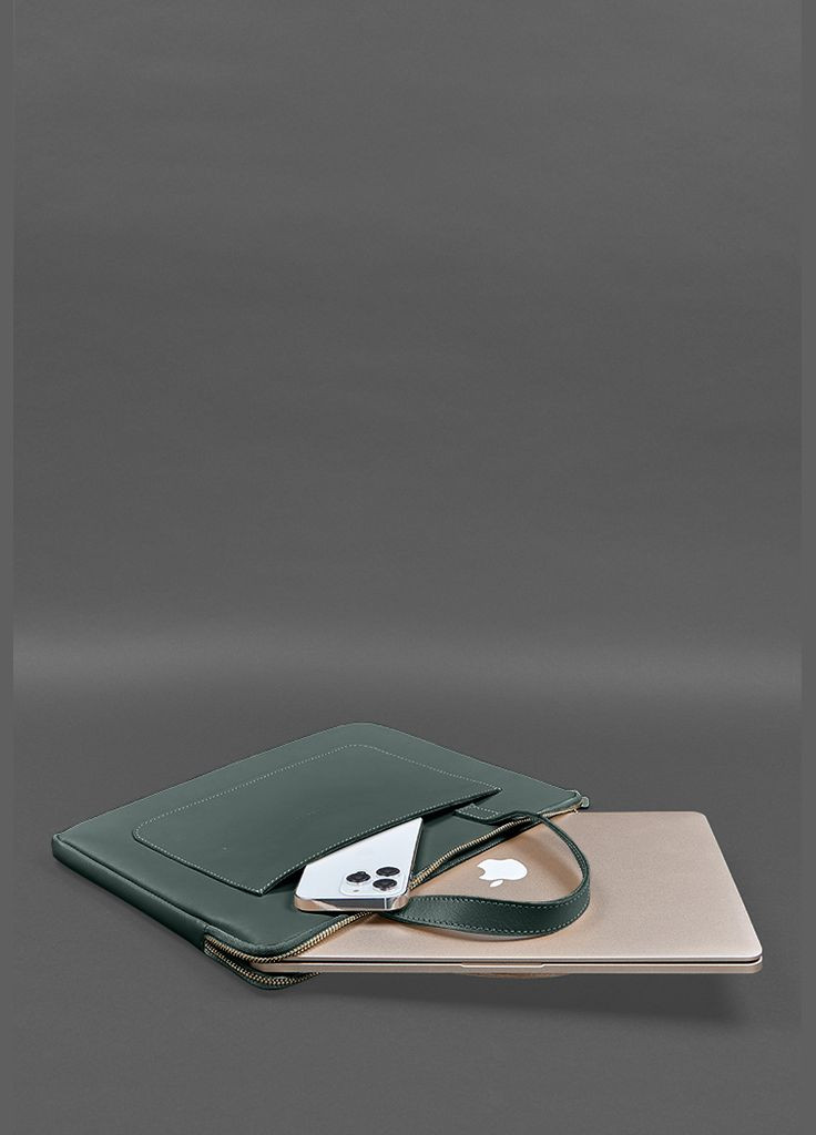 Шкіряний чохол з ручками для ноутбука 13 дюйм Зелений (A-028252) BlankNote (329742989)