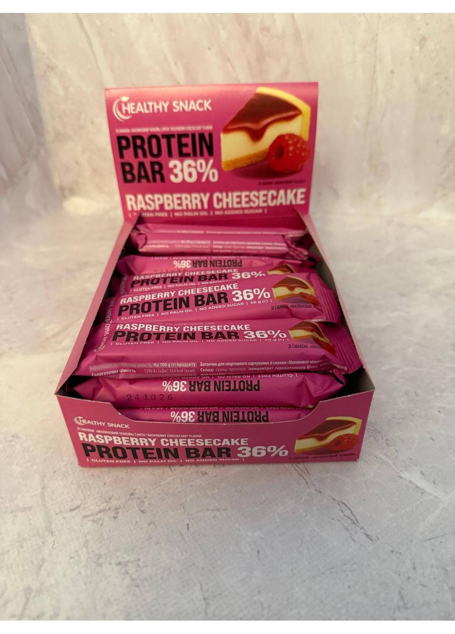 Протеїновий батончик зі смаком «Малиновий чізкейк» 36% протеїну, 40 г No Brand (371372988)