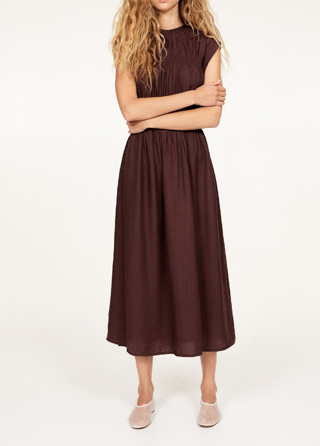 Бордовое кэжуал платье H&M однотонное