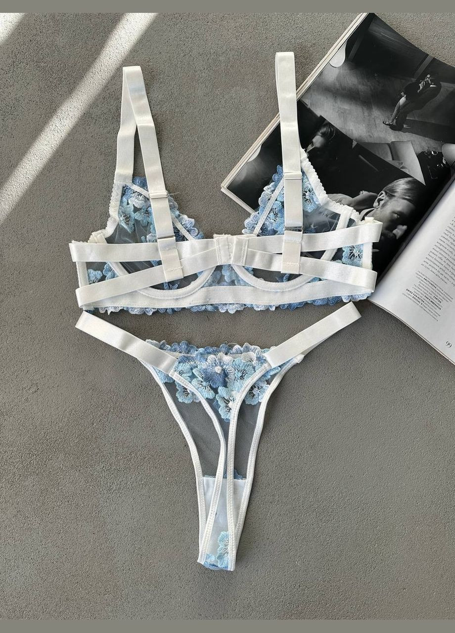 Голубой демисезонный комплект белья трусики+ бюст No Brand