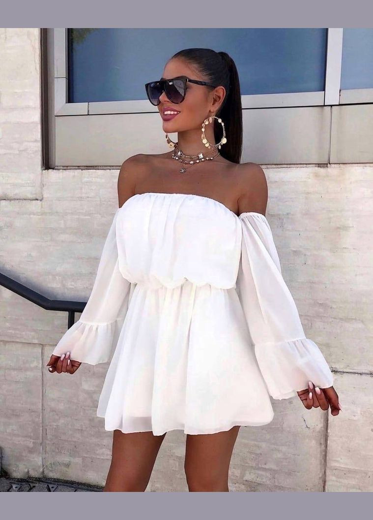 Белое нежное шифоновое платье на резинках No Brand