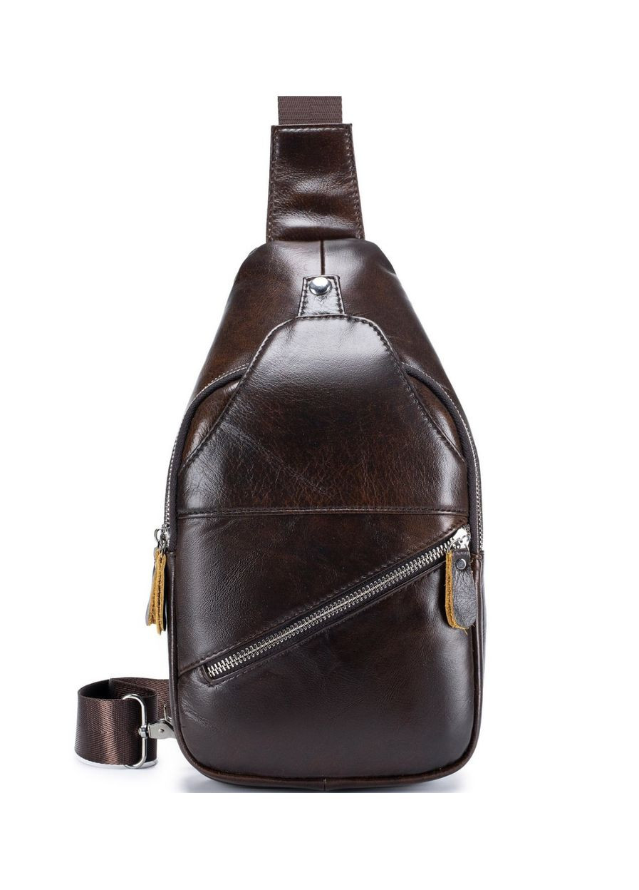 Чоловічий шкіряний рюкзак на одне плече 18х32х7, сумка-слінг для міста 62867 коричнева Tiding Bag (341309318)