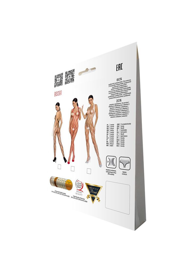 Бодістокінг у дуже велику сітку BS091 white, з доступом - CherryLove Passion білий