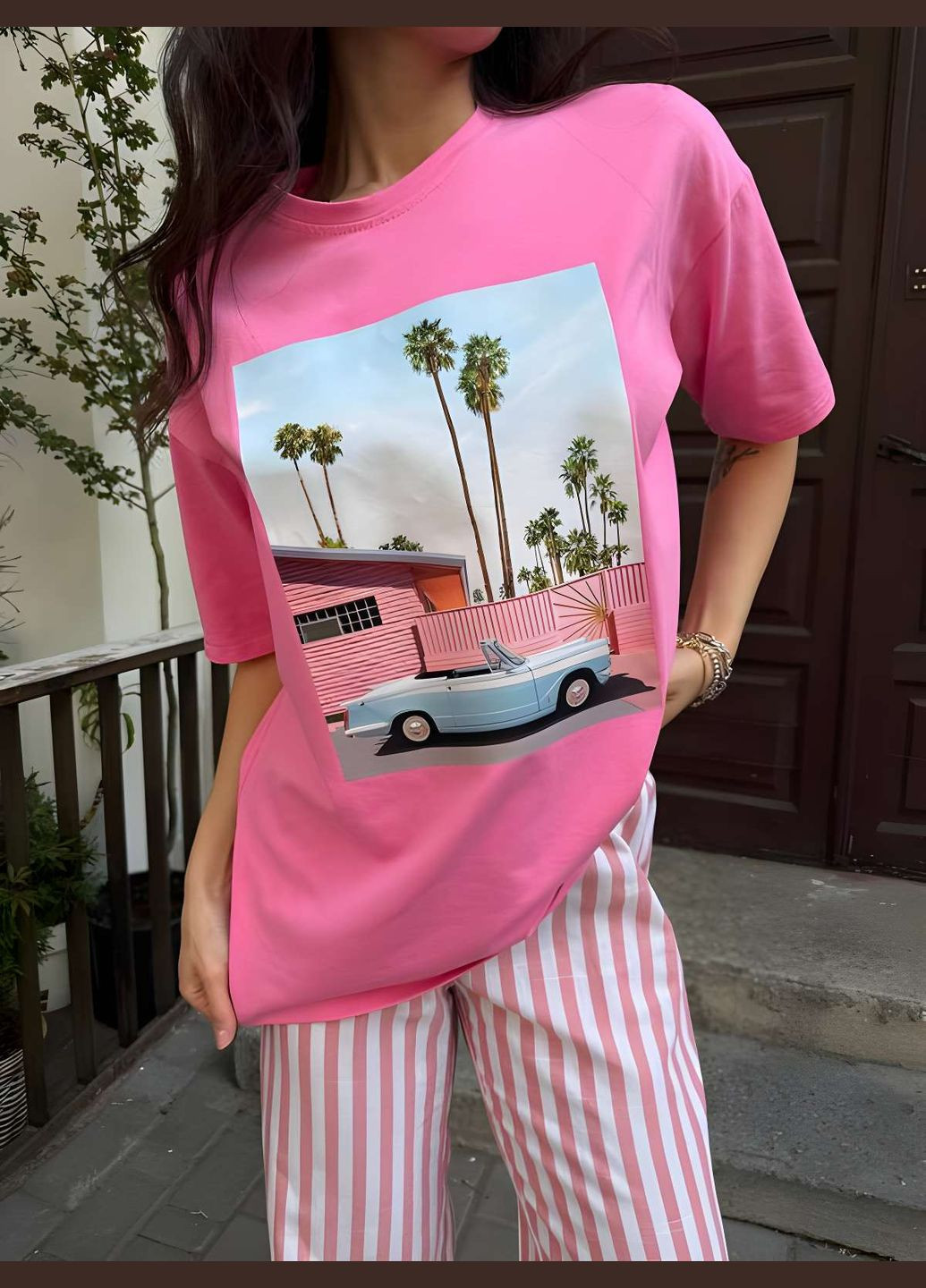 Женская яркая базовая хлопковая футболка с веселым принтом розовый хлопок. Україна - (339402815)