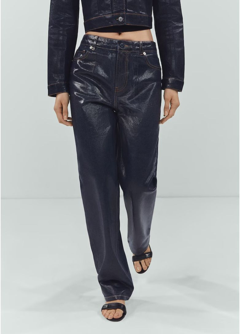 Оригінальні джинси з напиленням прямі рівні широкі середня посадка Mango - (373273950)