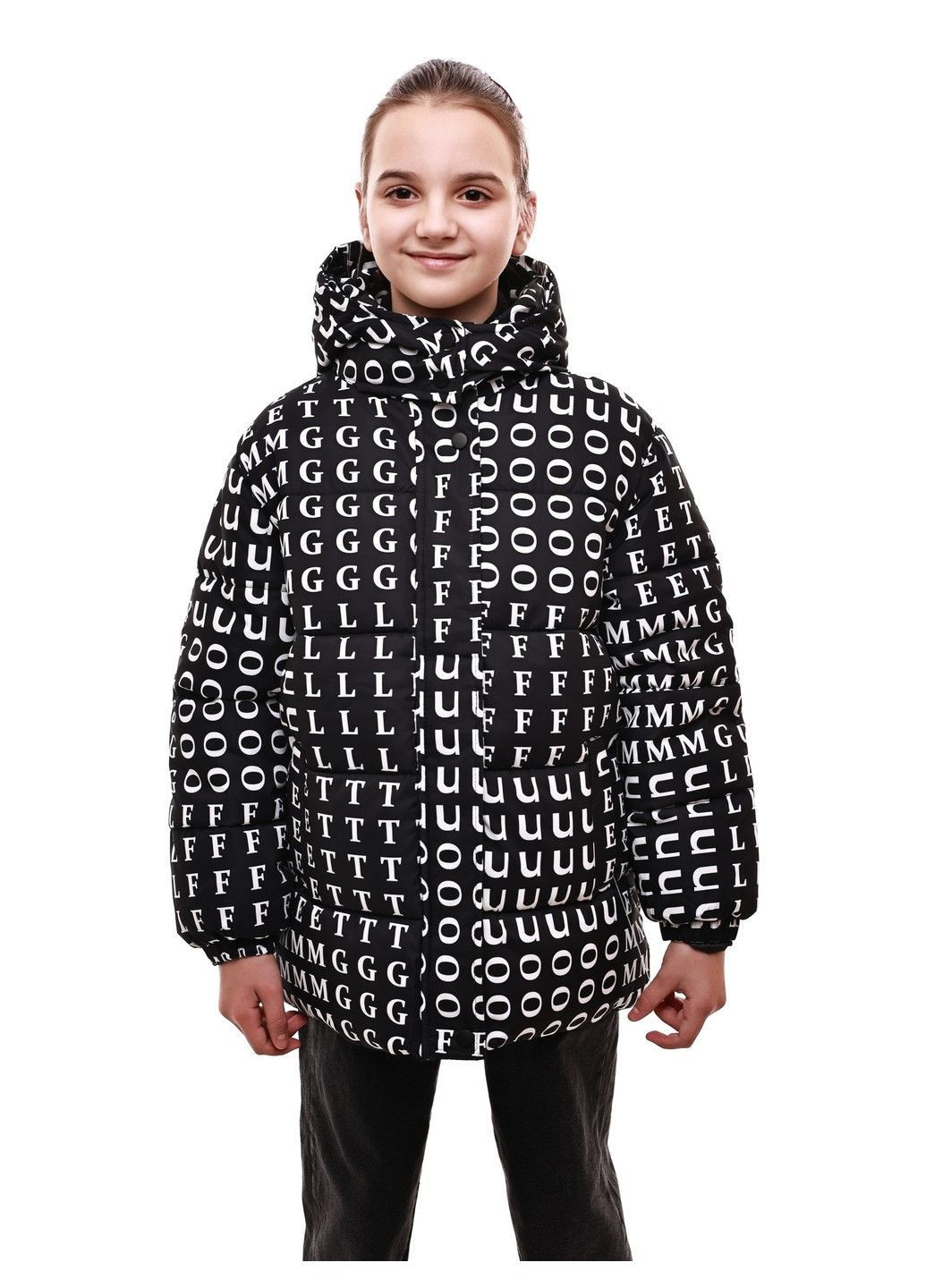 Черно-белая зимняя куртка зимняя для девочки подростка AMMY