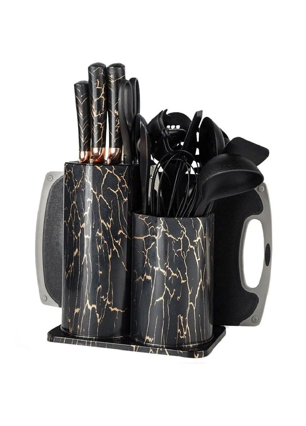 Настольный набор кухонных принадлежностей ножей с подставкой разделочной доской 19 предметов (480875-Prob) Черный Unbranded (346389810)