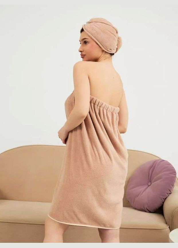Женский набор чалма с полотенцем-халатом 80х140 Беж (П4К-novo-f-sauna-010) No Brand (323160667)