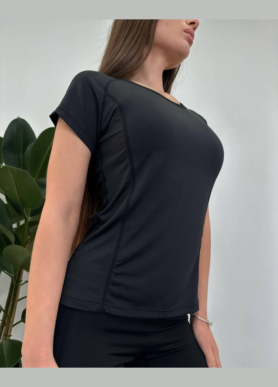 Черная летняя легкая эластичная футболка из микрофибры с коротким рукавом No Brand