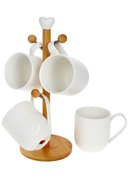 Набор кружек Ceram-Bamboo 4 штуки 340мл фарфоровые кружки с бамбуковой стойкой для сервировки стола Bona (368987312)