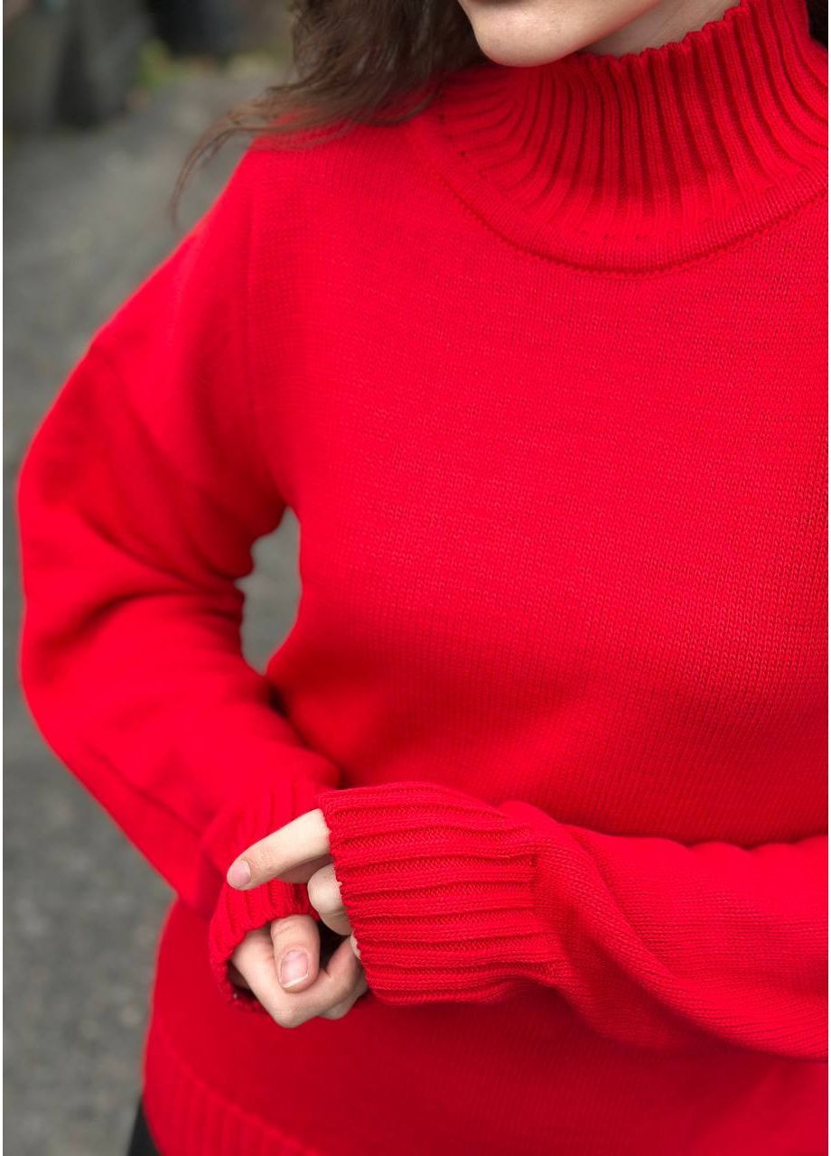 Яскраво-червоний демісезонний светр з комірцем стійкою, бордо No Brand оверсайз