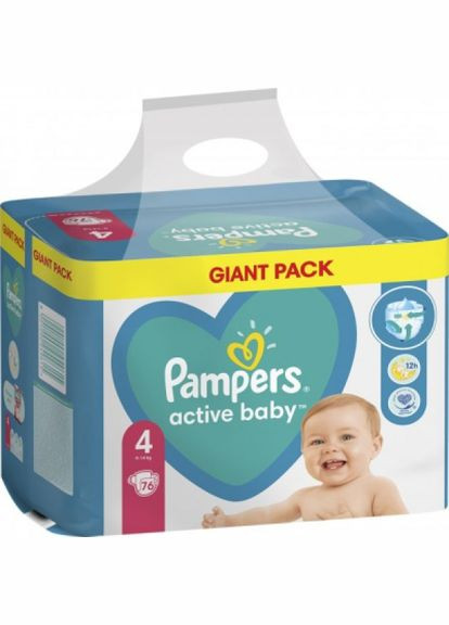 Підгузок Active Baby Maxi Розмір 4 (914 кг) 76 шт (8001090949615) Pampers active baby maxi розмір 4 (9-14 кг) 76 шт (268144759)