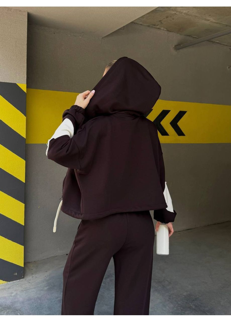 Жіночий спортивний костюм-двійка з кофтою на блискавці та широкими штанами Україна (353492998)