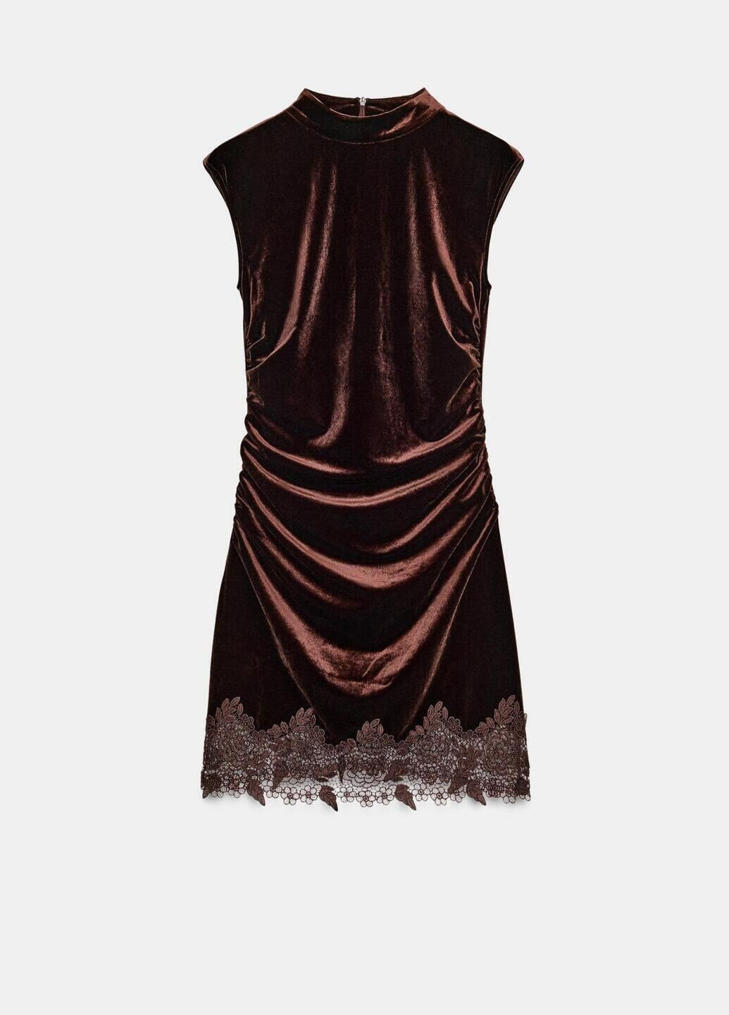 Темно-коричневое платье Zara однотонное