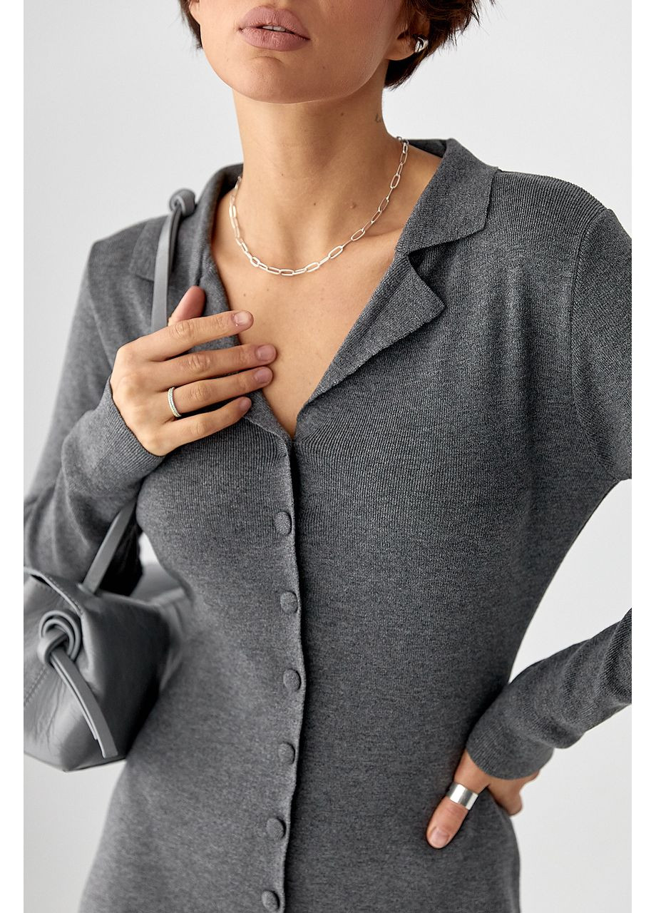 Сіра трикотажне довге плаття на гудзиках Lurex