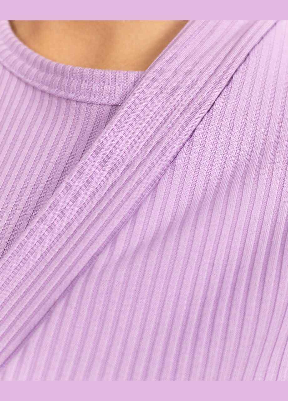 Світло-фіолетова всесезон піжамний жіночий комплект трійка в рубчик, халат, футболка з шортами світло-бузковий Maybel
