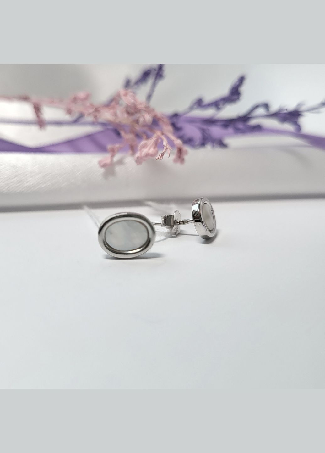 Серебряные серьги гвоздики на фиксаторах с Перламутром серебро 925 пробы Родированное се2п/1020 1.80г No Brand (306741383)