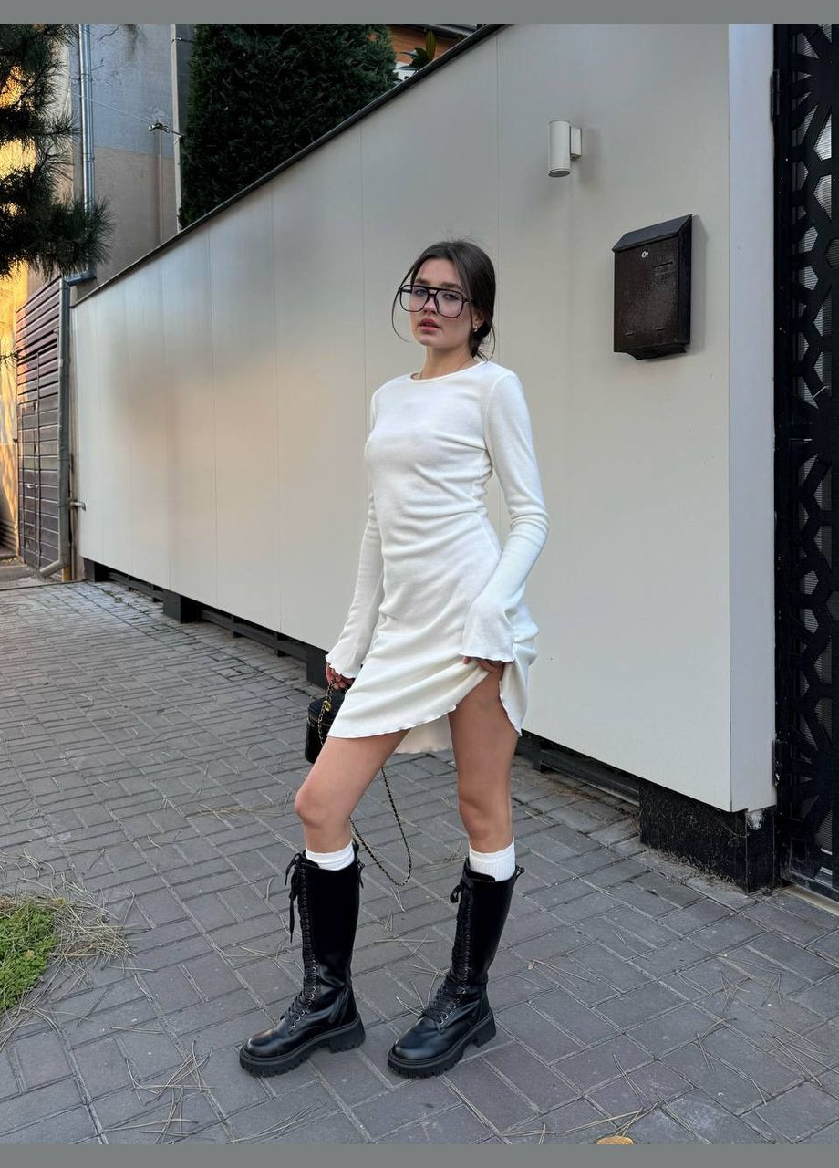 Білий сукня міні в рубчик бiлого кольору 30333 кльош Fashion однотонна