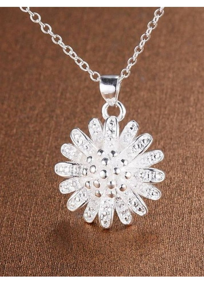 Посріблений набір квіти підвіска на ланцюгу і сережки, 10-425 No Brand (366891505)