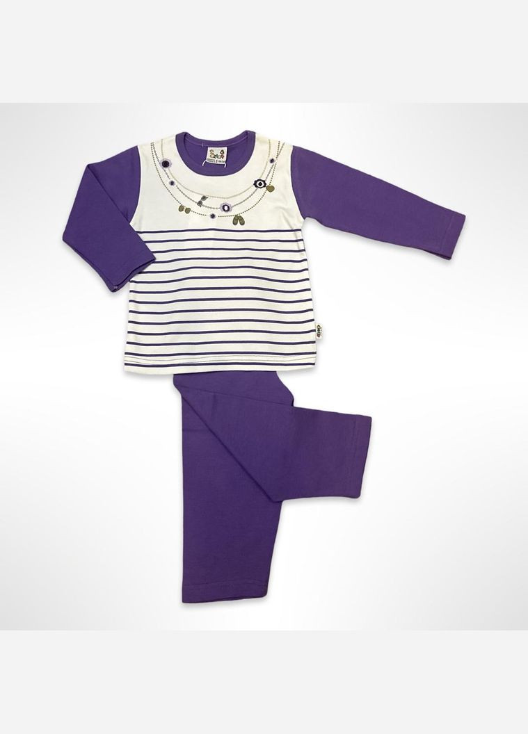 Фіолетова всесезон піжама дитяча (футболка з довгими рукавами + штани) 98-140 см фіолетово-білий (0575) футболка + штани Oztas