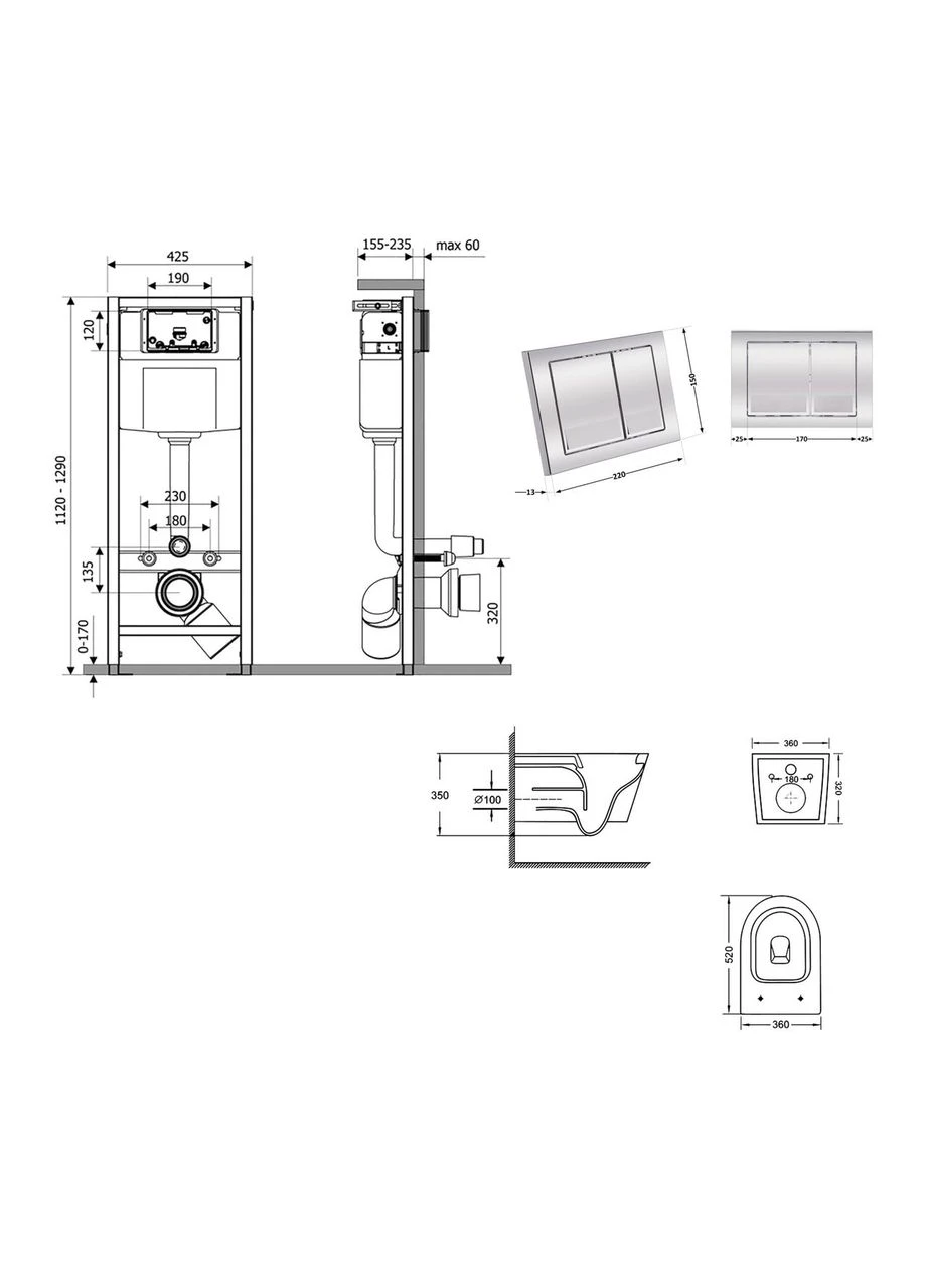Готове рішення для ванної кімнати: підвісний унітаз Swan Ultra Quiet 520×360×320 + комплект інсталяції Nest 4 в 1 Qtap (397089675)