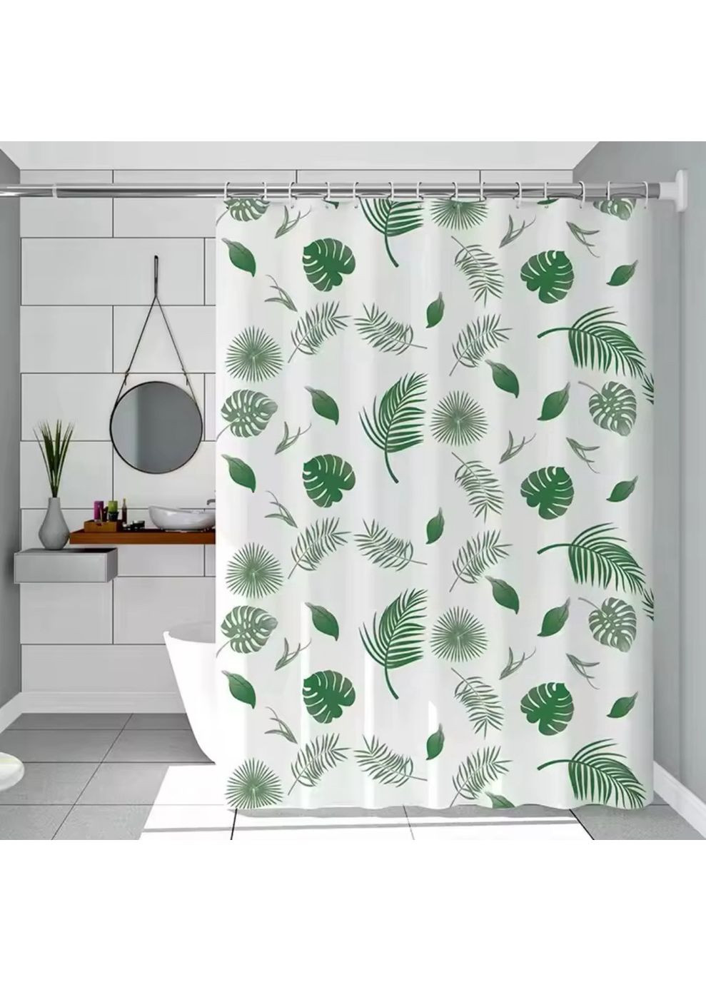 Шторка для ванної та душу Пальмове листя 180*180 см, з кільцями ( ) China (366875154)