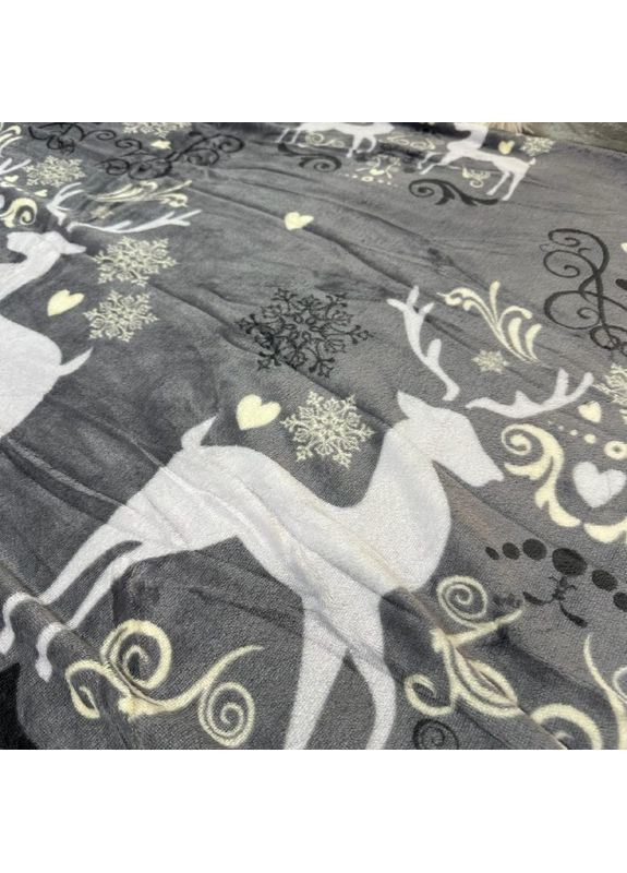 Новорічний Плед-Покривало сірого кольору з малюнком, Євро 200x220 см. No Brand (365749774)