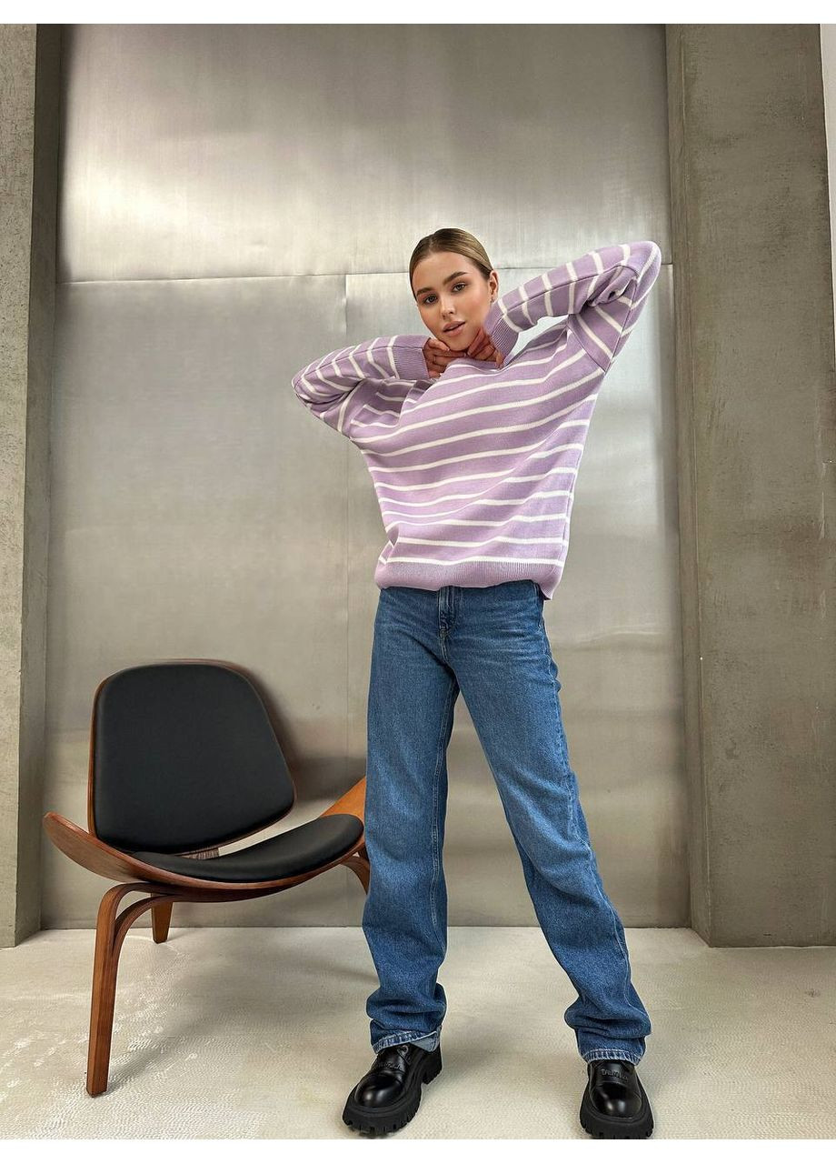 Лавандовий демісезонний жіночий светр в смужку No Brand