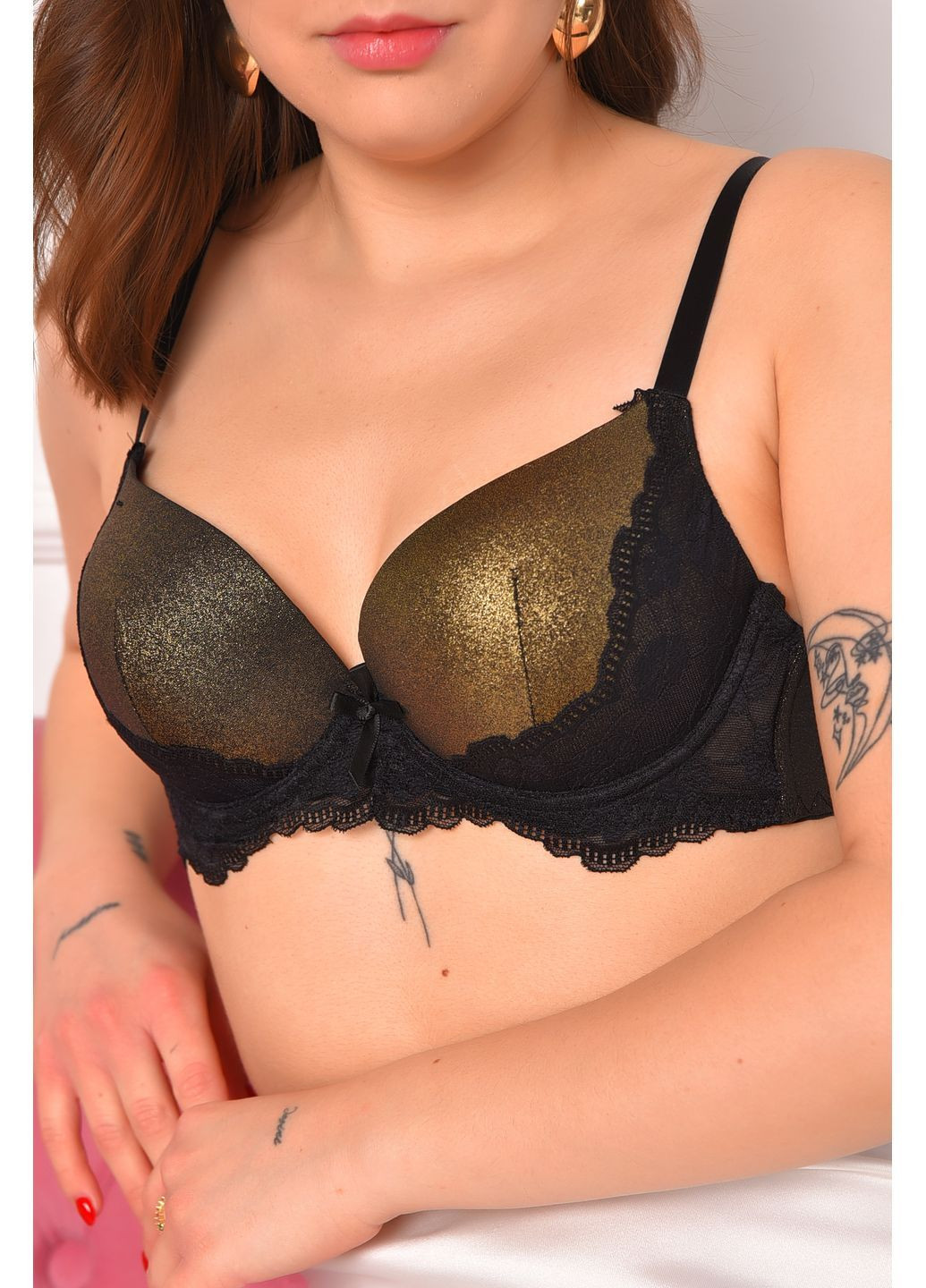 Серый бюстгальтер женский золотистого цвета чашка в Let's Shop полиамид