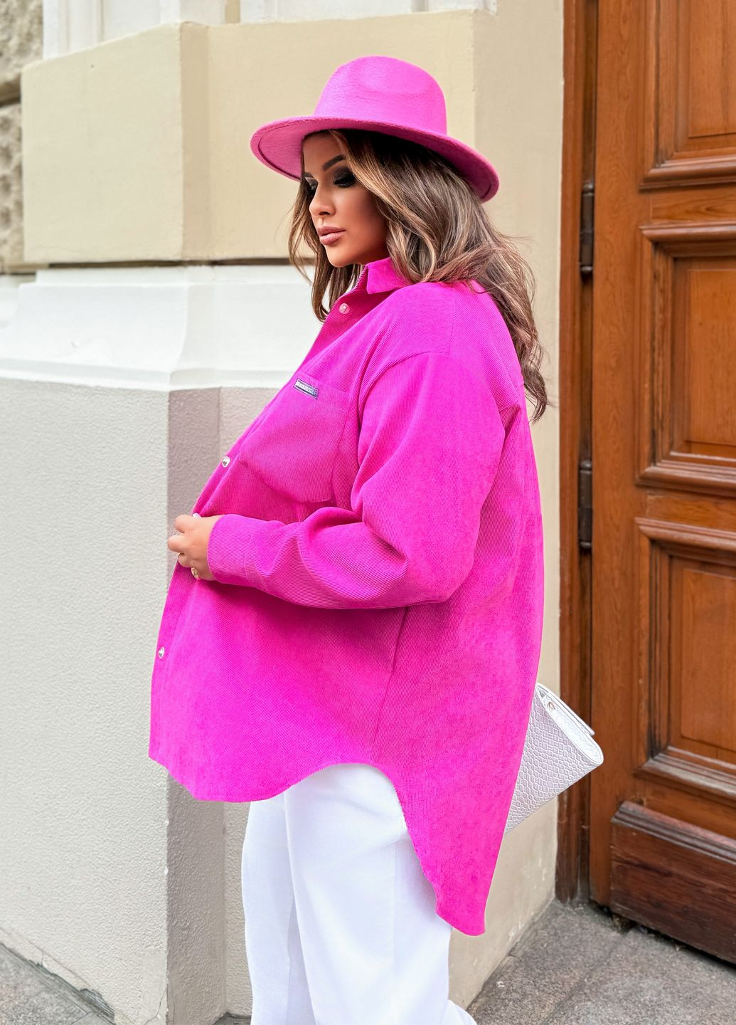 Малиновая повседневный, кэжуал рубашка однотонная No Brand с длинным рукавом