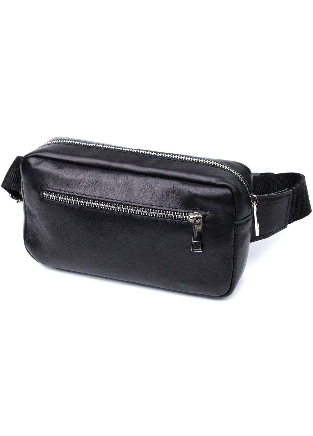 Прямоугольная сумка-бананка для мужчин из натуральной глянцевой кожи 22825 Черная Shvigel (313102107)