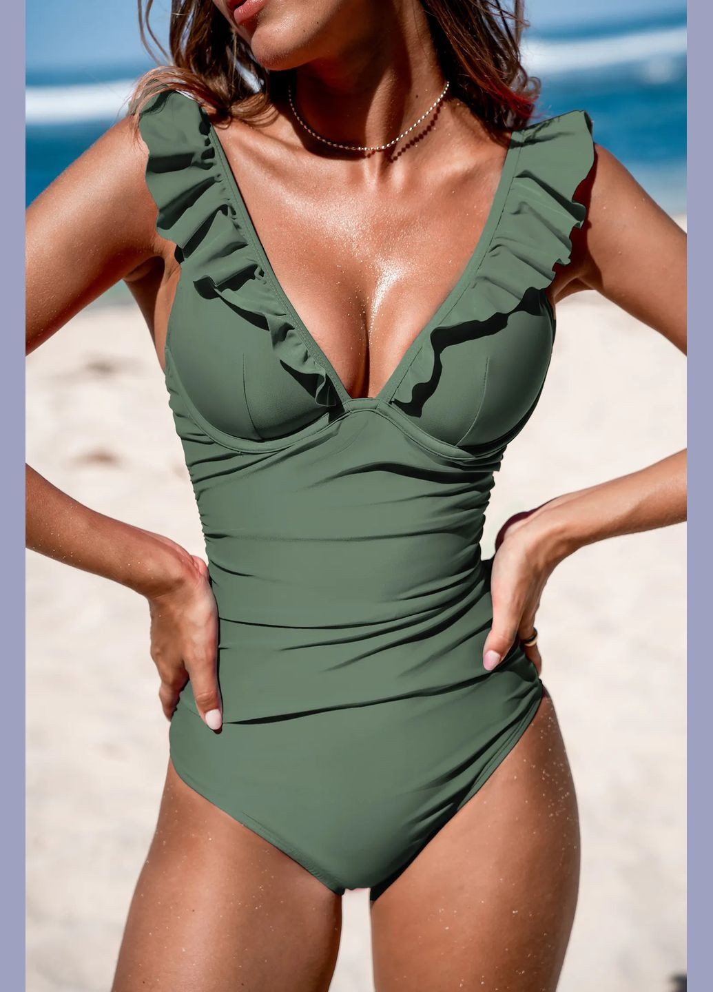 Оливковый (хаки) летний купальник CUPSHE