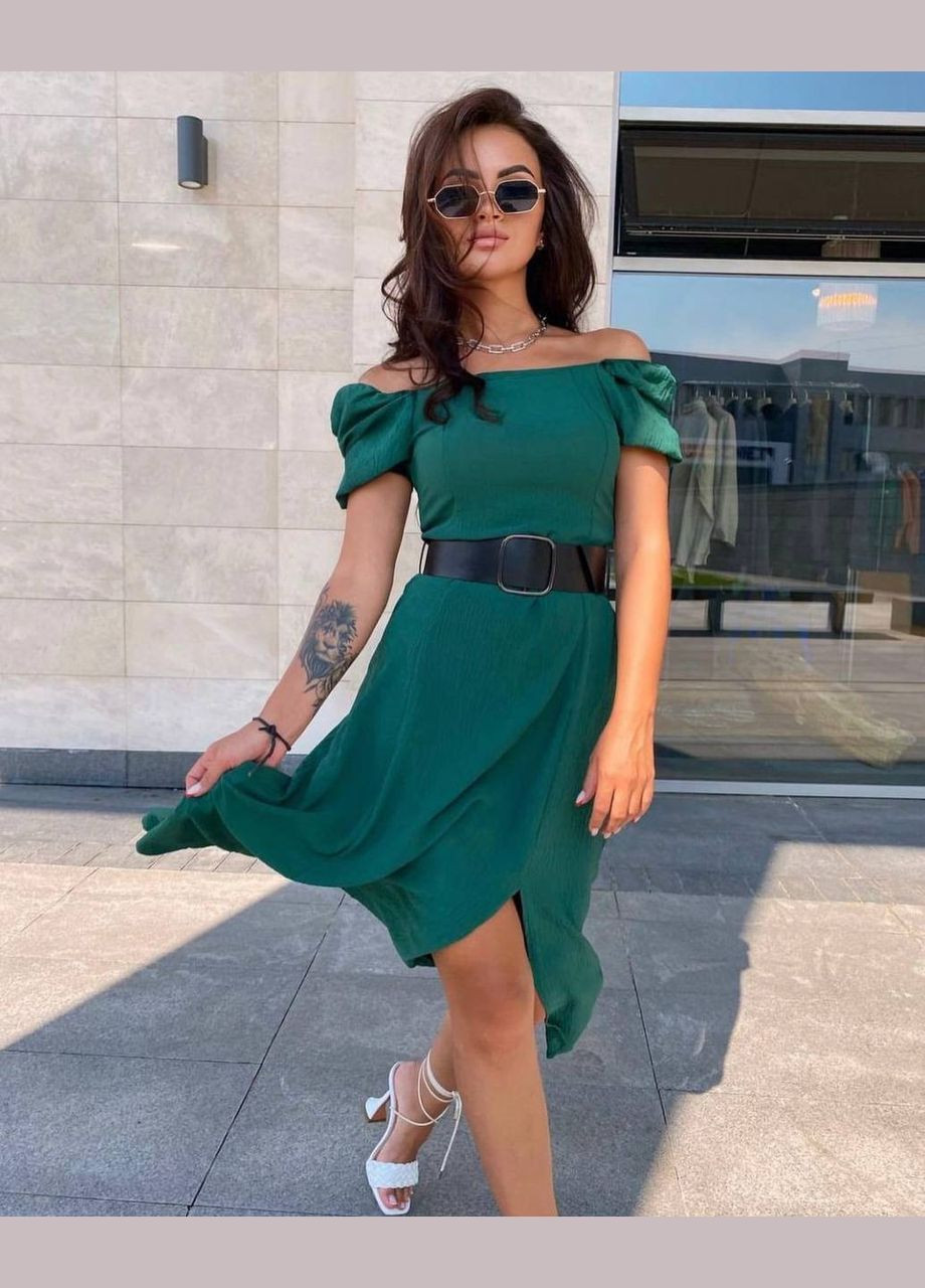 Темно-зеленое кэжуал женское платье FINO Mode однотонное