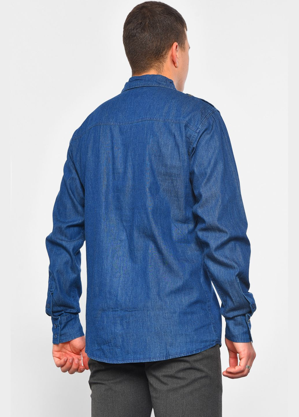 Сорочка чоловіча джинсова синього кольору Let's Shop (293939371)