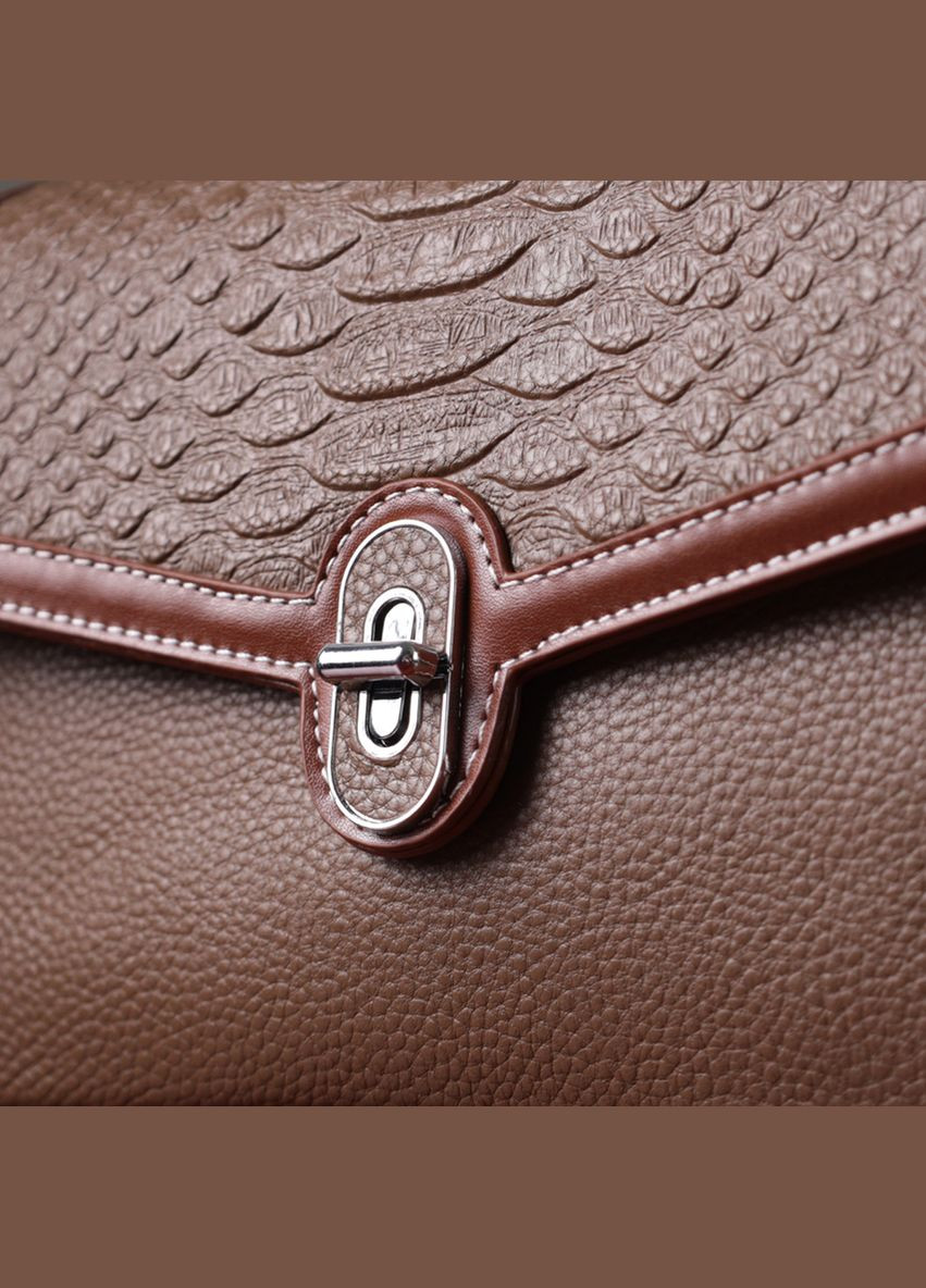 Женская сумка с фактурным клапаном из натуральной кожи коричневая 22621 Vintage (329197668)