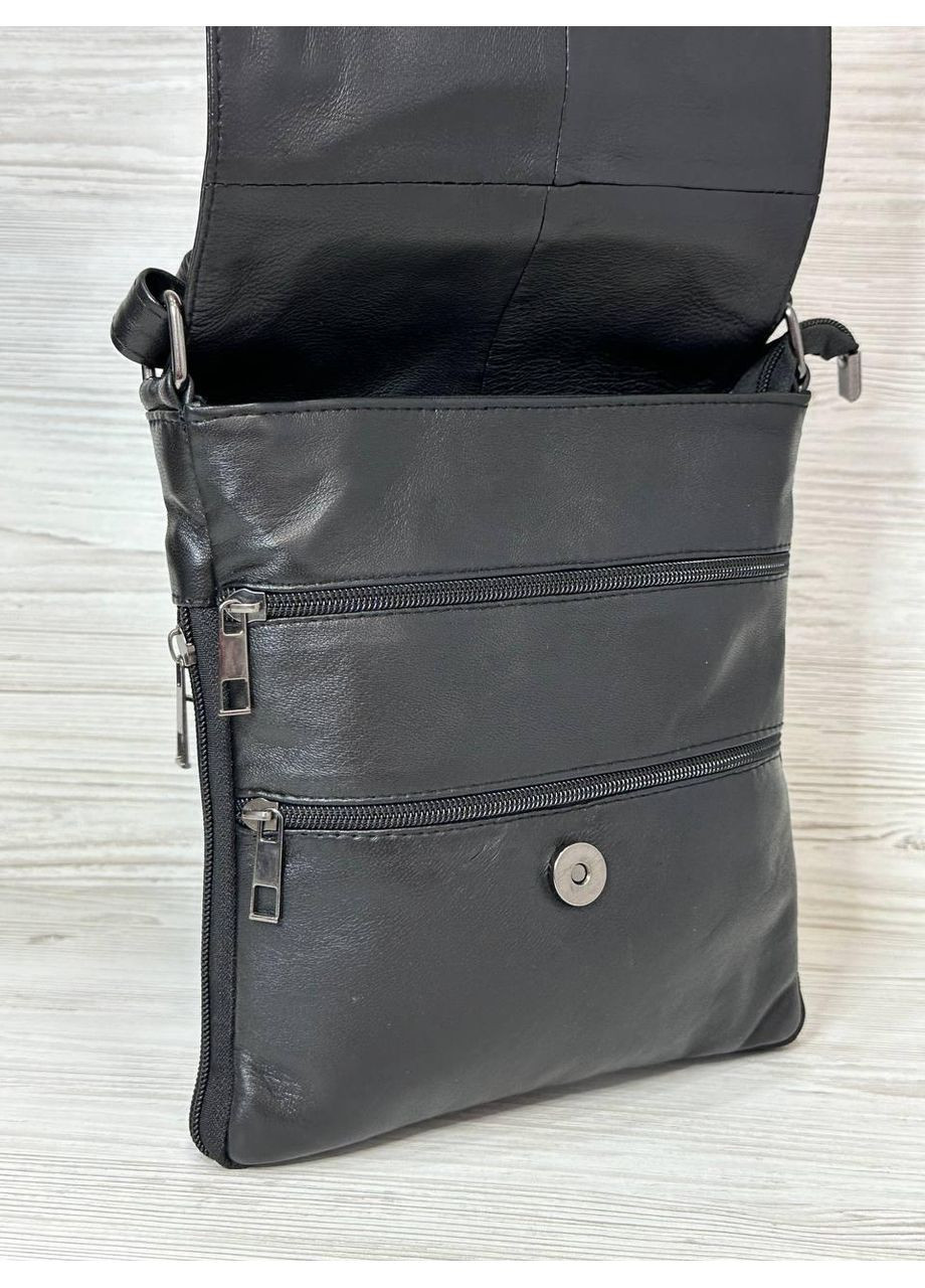 Чоловіча сумка чорна натуральна шкіра 303009 No Brand (365438665)