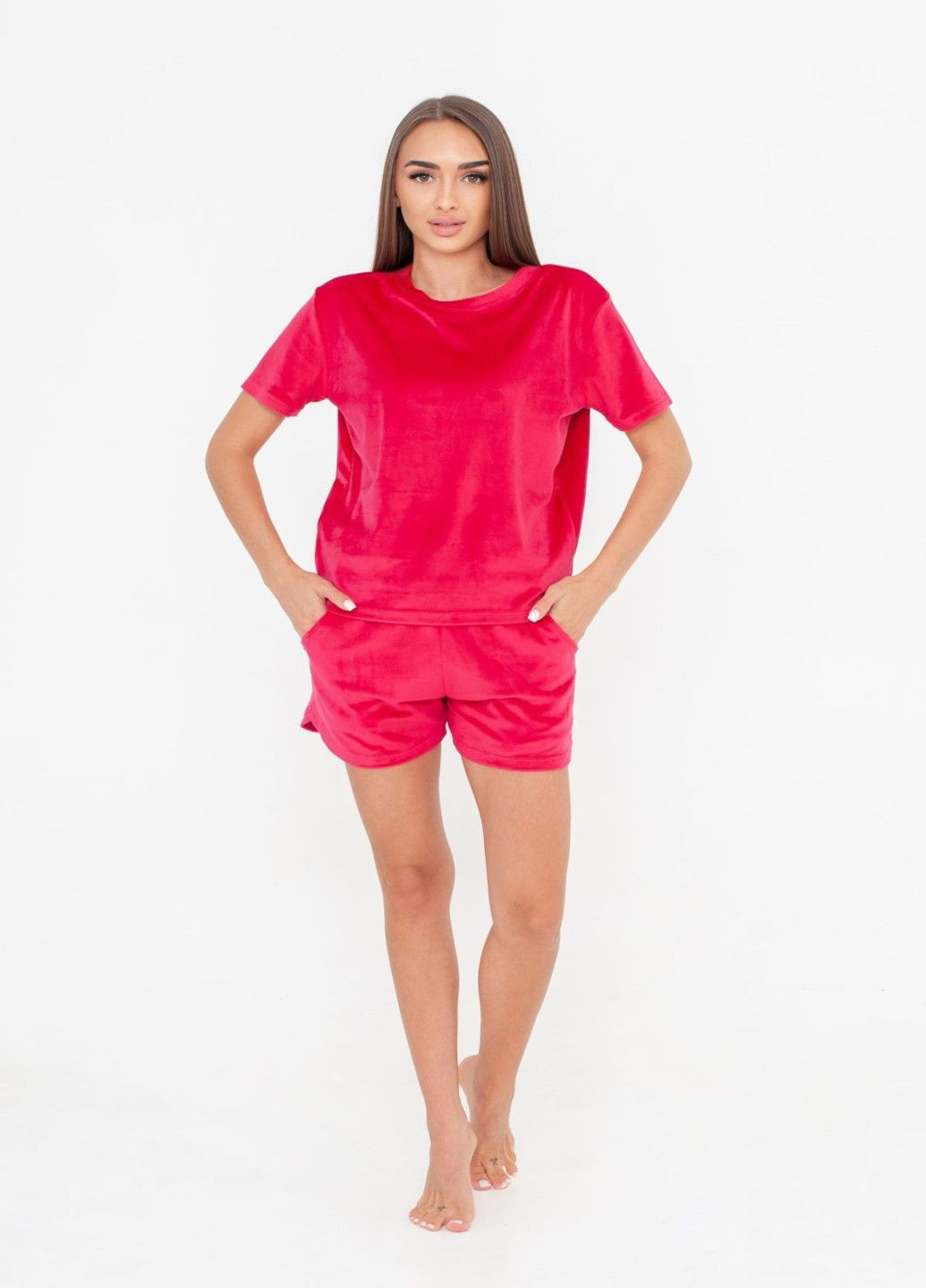 Малиновая всесезон пижама женская комплект (футболка и шорты) lingerie футболка + шорты Serenade