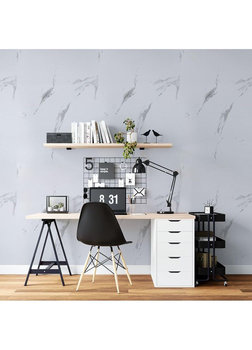 Самоклеющаяся виниловая плитка в рулоне 600х3000х2мм Белый воздушный мрамор Глянцевая SW-00001287 love-shopping Sticker Wall (354661422)