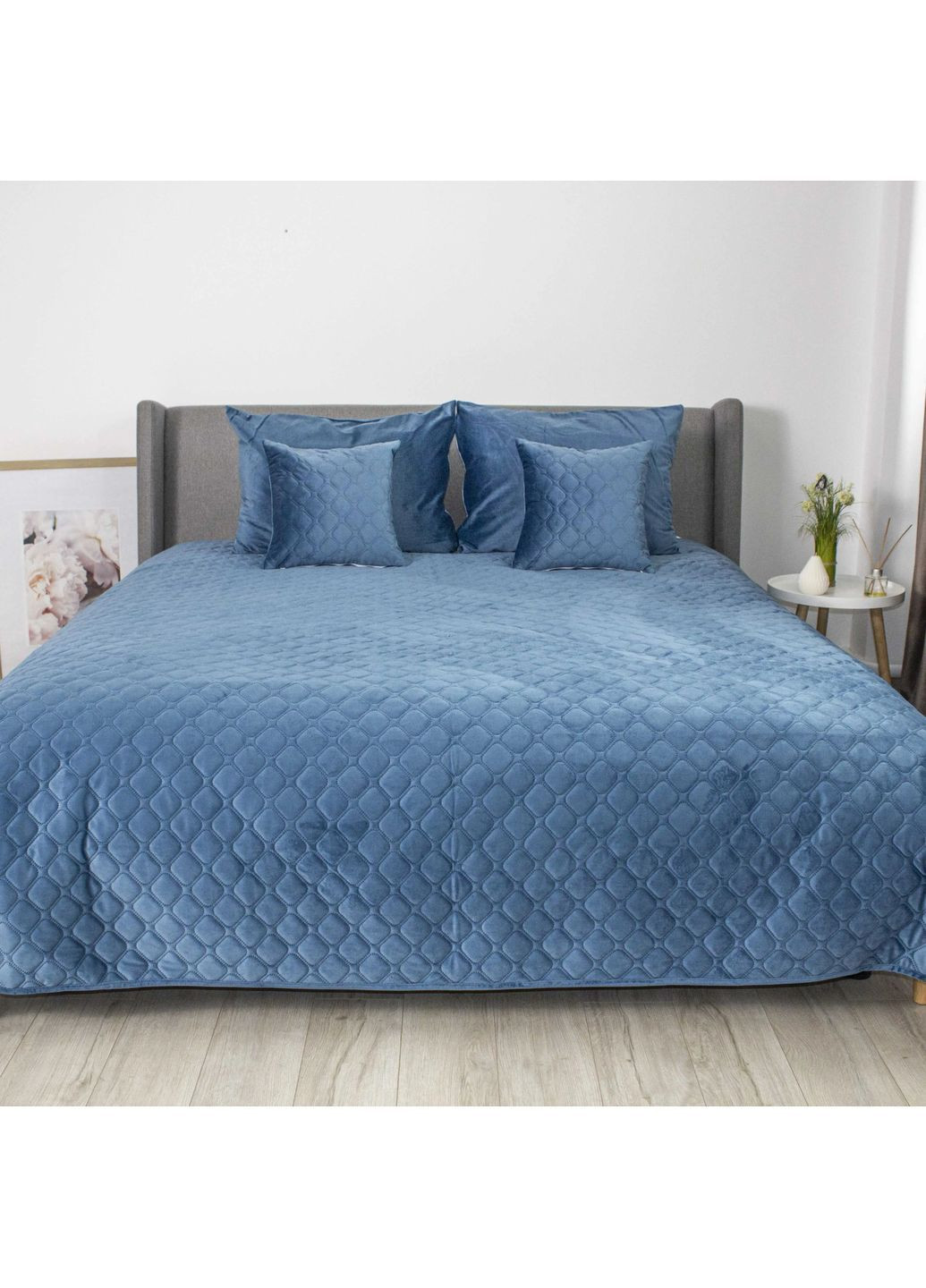 Велюровое евро покрывало 240*260 см гипоаллергенное Синее (29640240260) ТЕП (366303398)