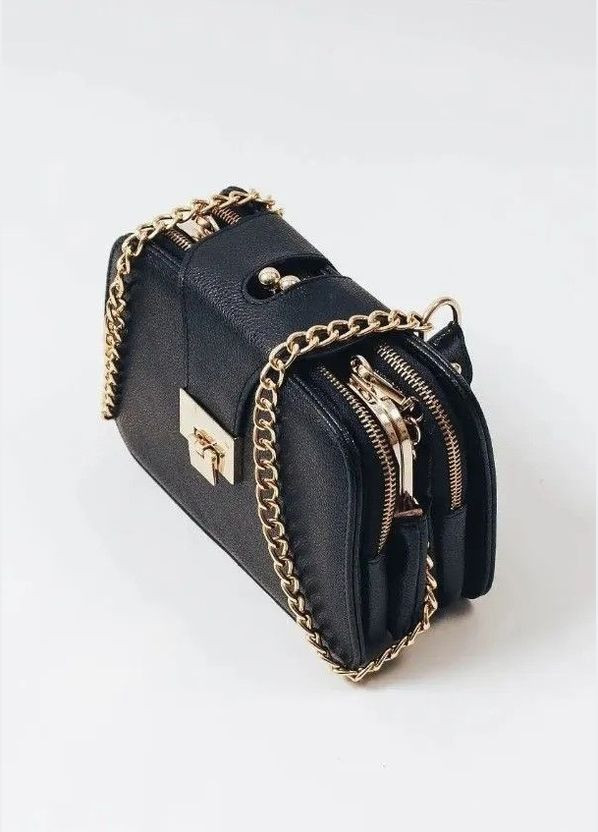 Женская классическая сумка кросс-боди 10214 на цепочке на три отдела черная No Brand (285818827)