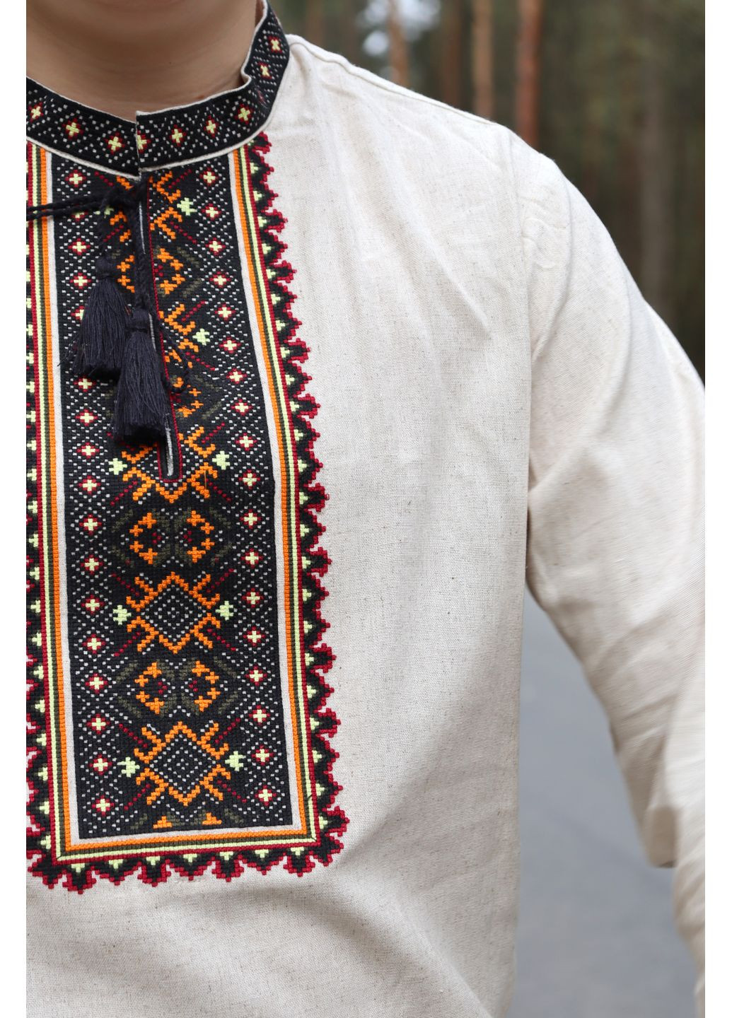 Бежева лляна чоловіча вишита сорочка бежева бабусина MOTYV візерунок орнамент льон (360899631)