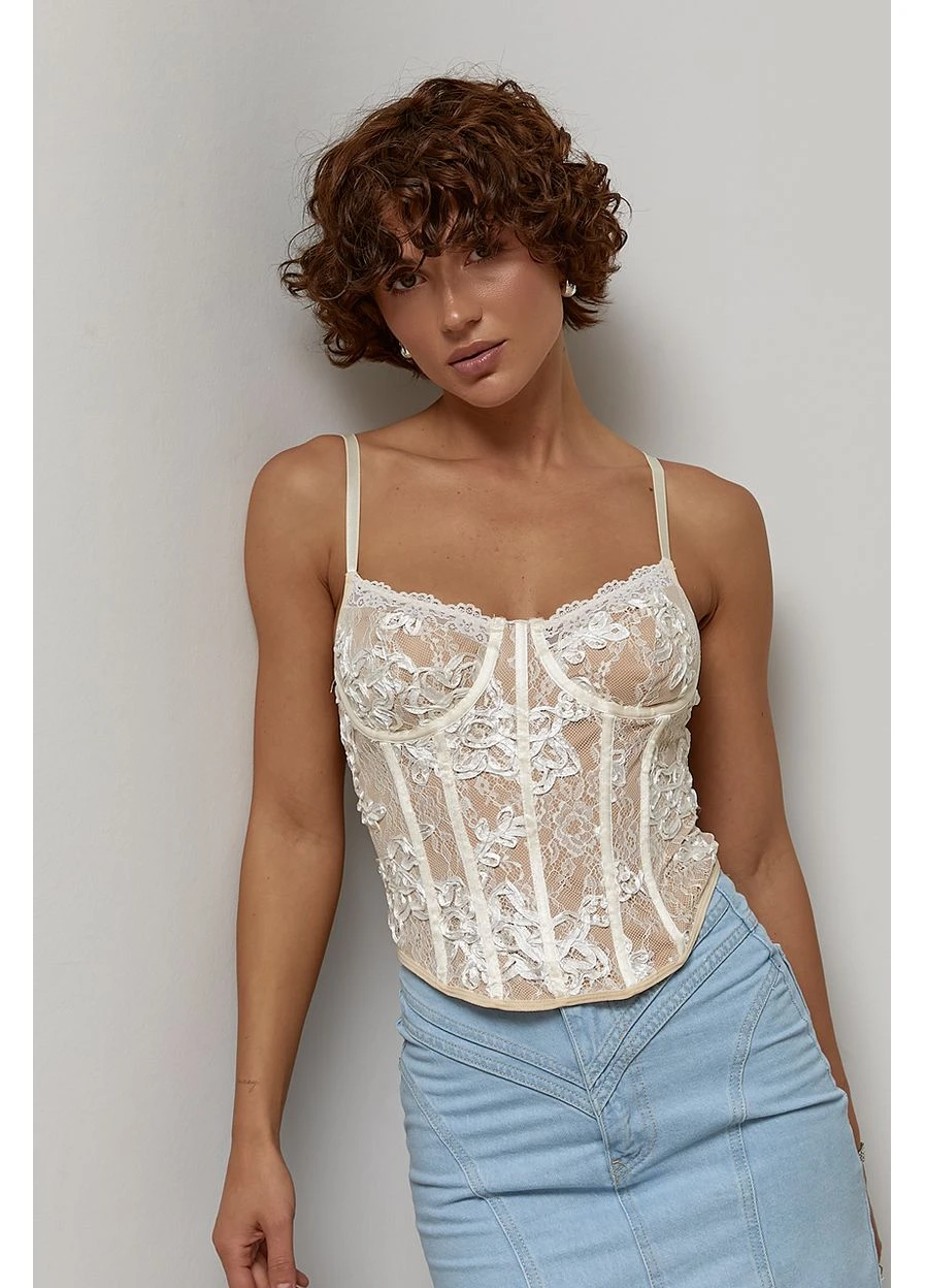 Кружевной корсет на бретелях с пайетками Lurex (394718997)