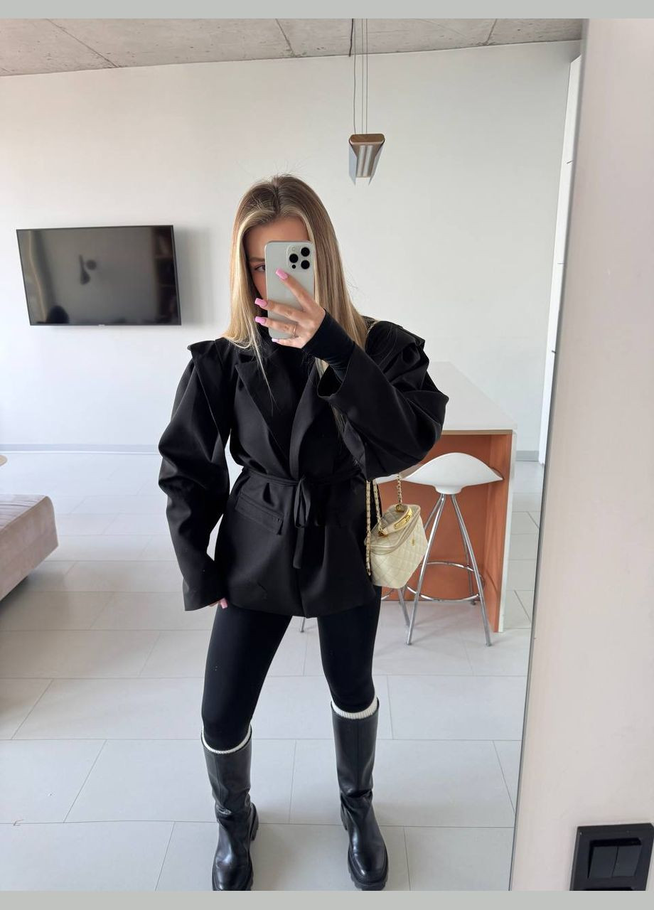 Черный женский блейзер No Brand однотонный - демисезонный