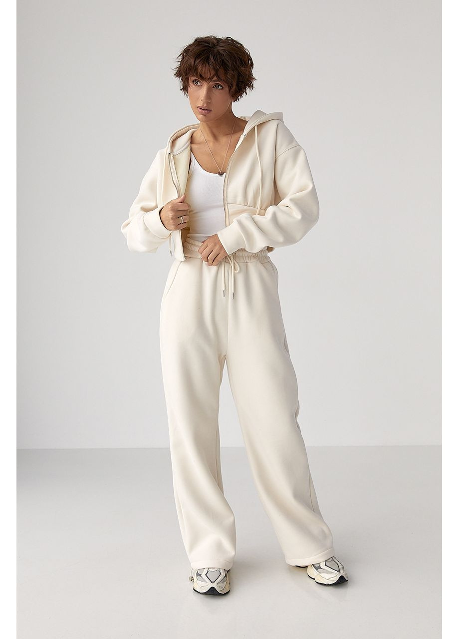 Теплый спортивный костюм с коротким худи и широкими брюками Lurex (369776148)