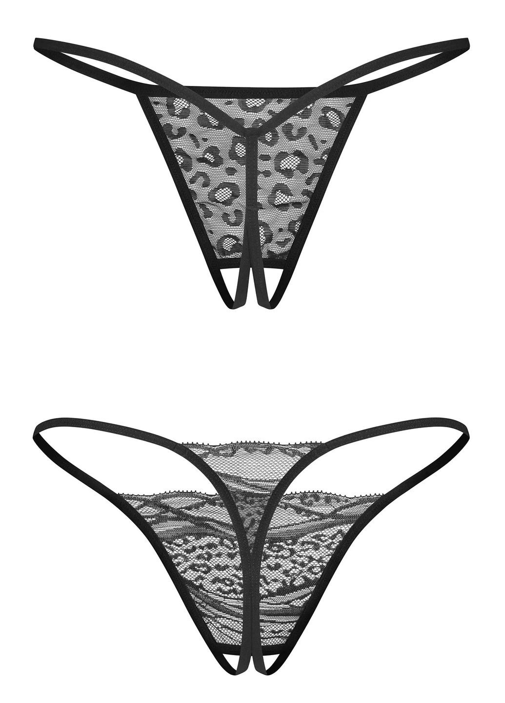 Чорний демісезонний стрінги-міні відкриті bianca crotchless (2 шт) Obsessive