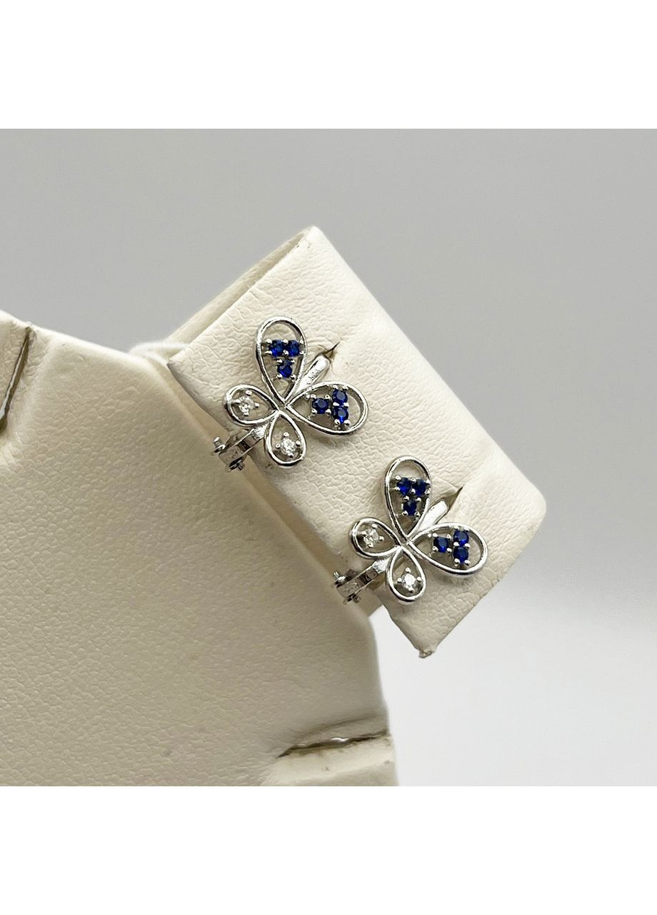 Серьги серебряные с сапфиром альпинитом и кубическим цирконием "Бабочки" 1,7 г No Brand (369736993)