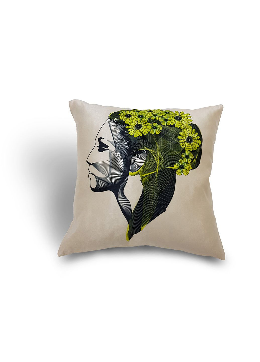 Декоративная подушка в подарок Line Art Girl 1шт 40х40см молочный с салатовым и черным (па_10) Firanka Prints (315319301)